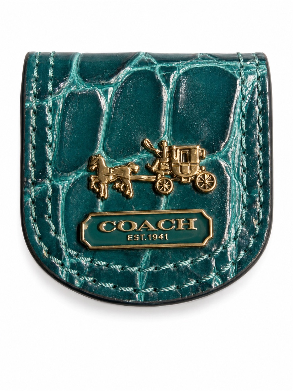Coach Teal Croc-Embossed Leather Continental Wallet with Gold Tone Logo - Picture 8 of 11